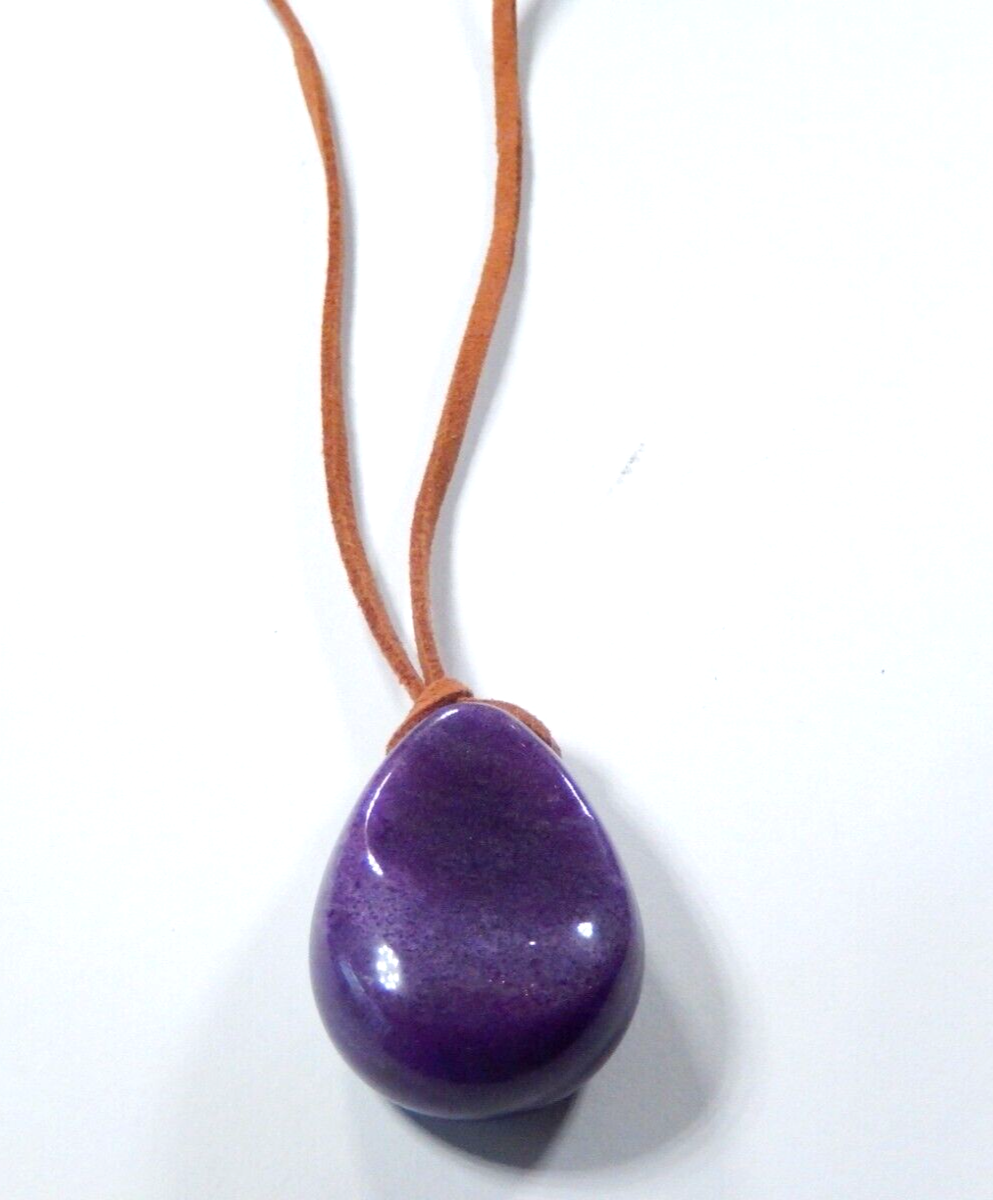Large 1-5/8" x 1-1/8" Amethyst  Pendant On Long 22" Adjustable Leather Cord