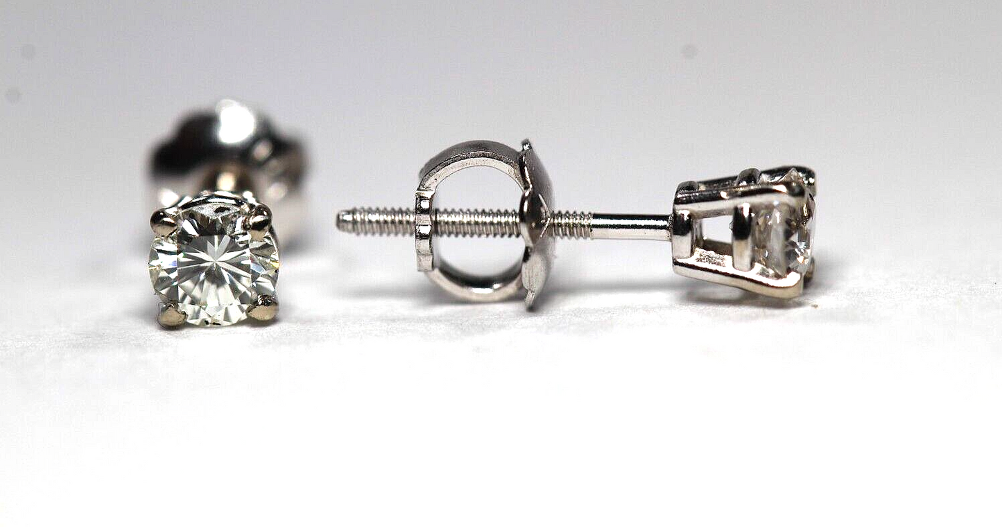 New!!  14K White Gold .31 CT TW Natural Diamond VS-2 / G-H Screw Stud Earrings