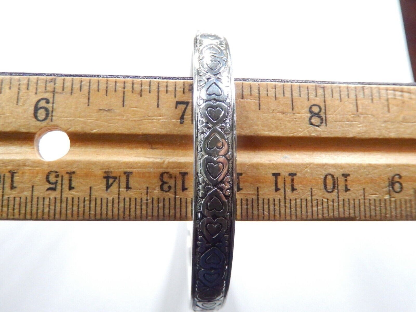 VINTAGE   Sterling Silver 75mm Wide Bangle Bracelet w Hearts Design