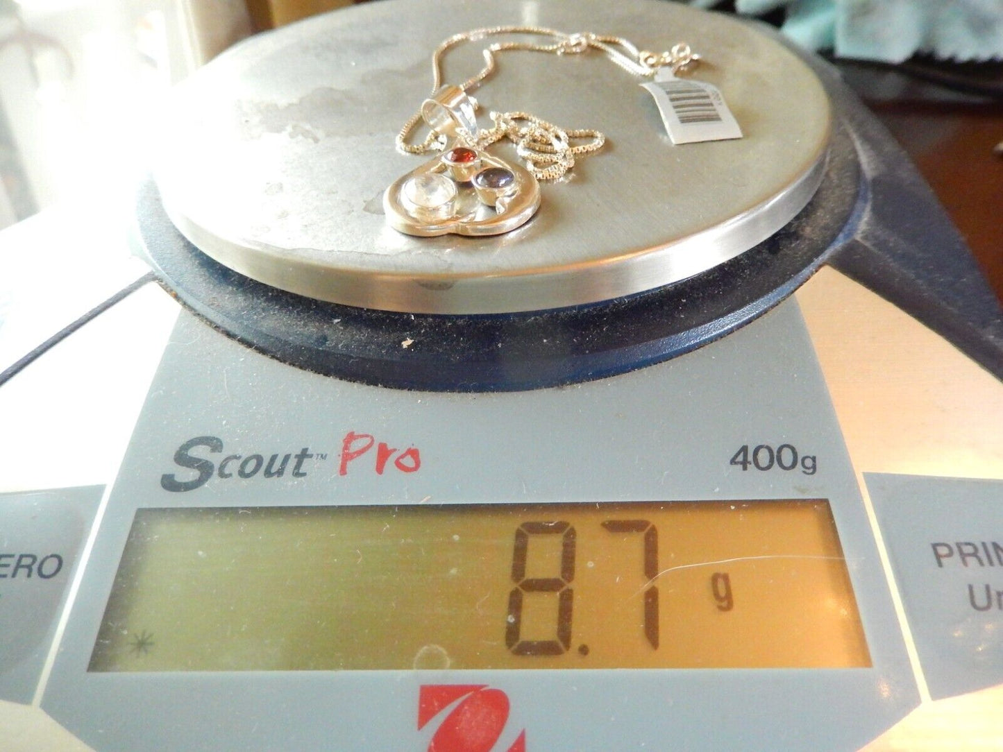 *VINTAGE*  Heavy Sterling Silver Multi Gemstone Pendant w/ 18" Ster. Box Chain