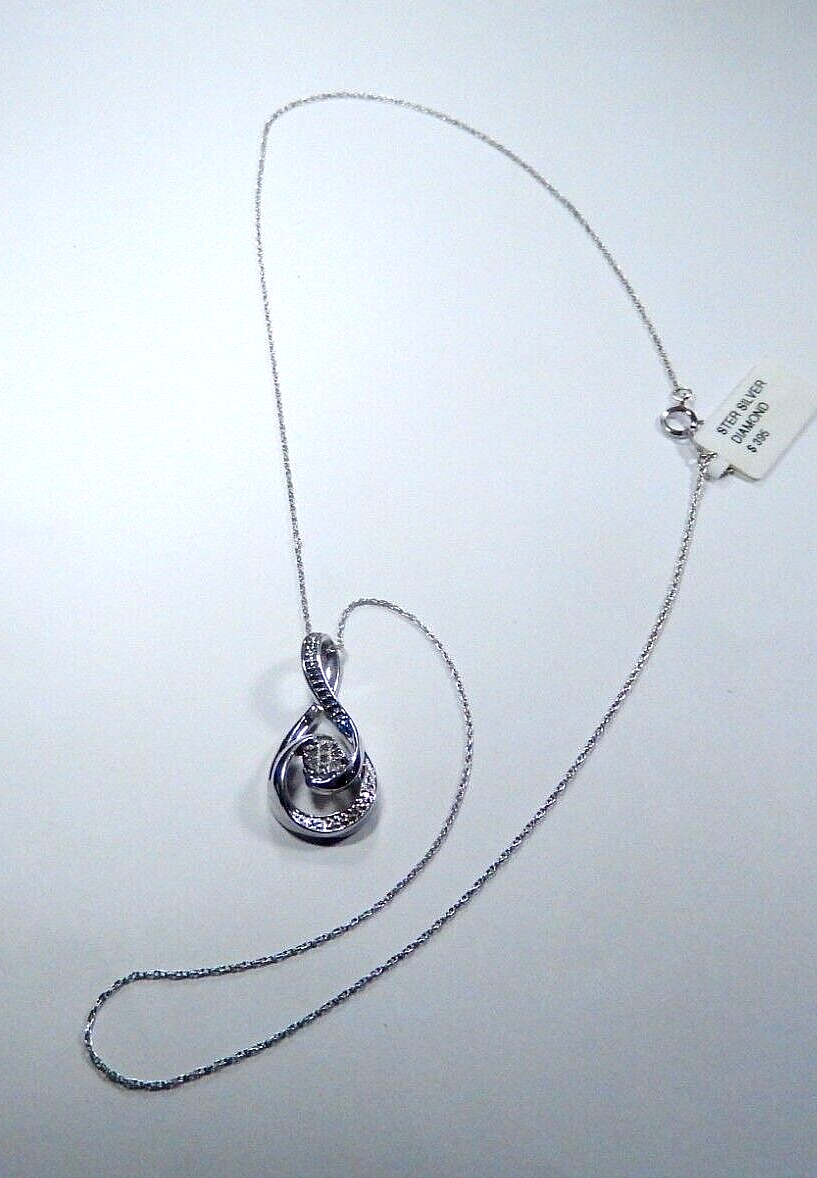 Sterling Silver Sapphire/Diamond Infinity Pendant w/ 18" Chain