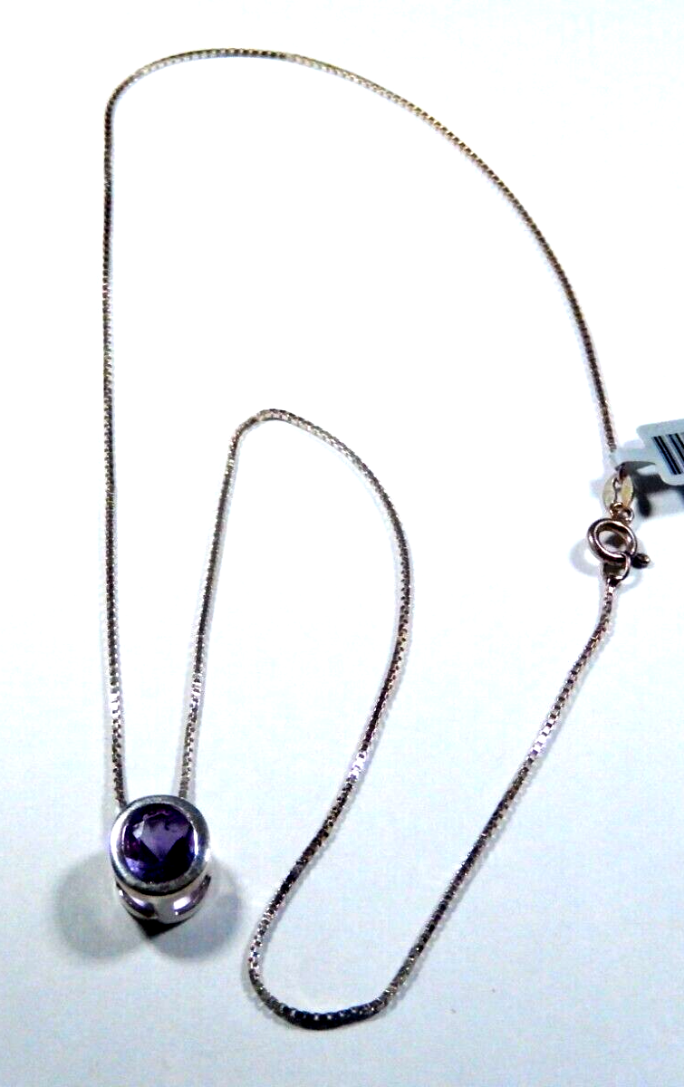 Sterling Silver 300 CT Purple Amethyst Bezel Set Oval Drop Pendant w18 Chain