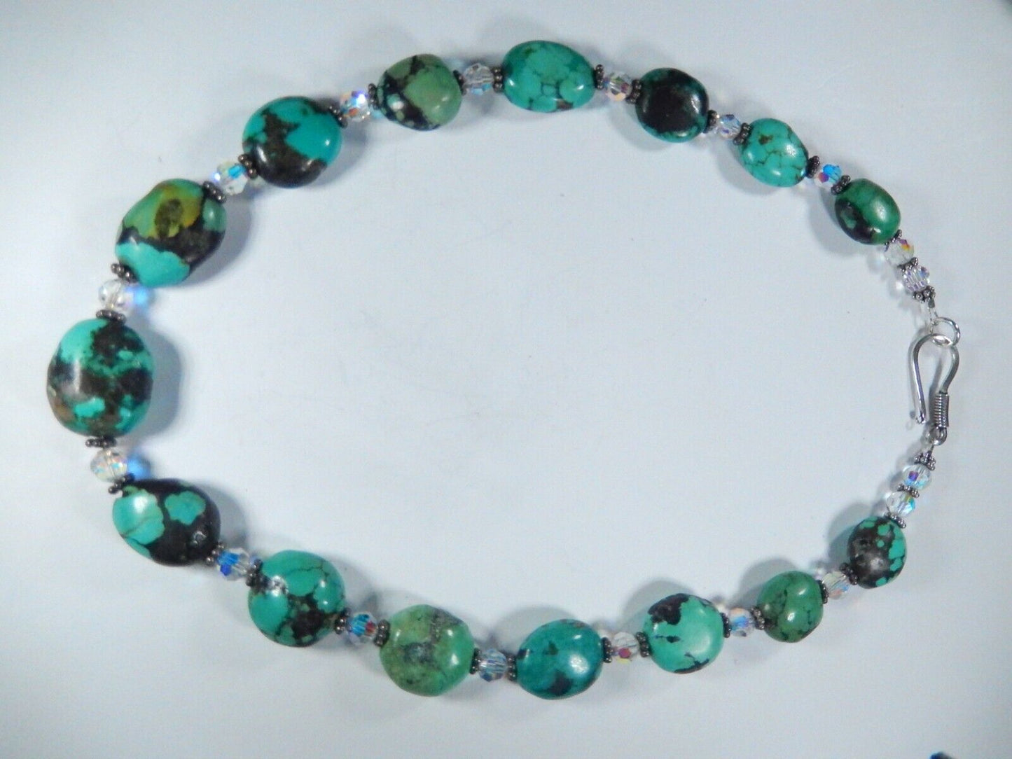 Natural Turquoise Beads With Crystal Beads Handmade Necklace 17"