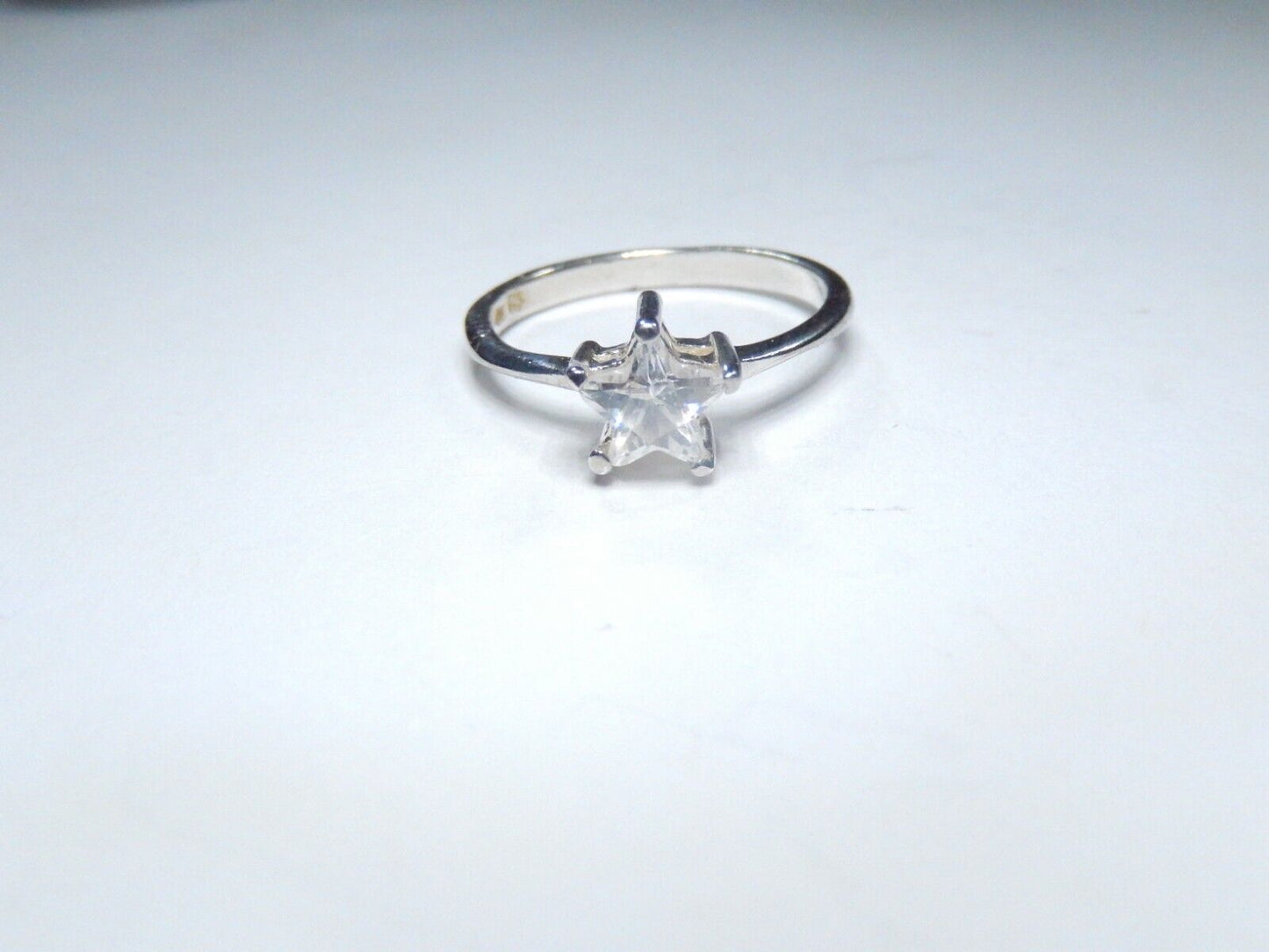 Eastern Star Design 7.5 mm CZ Solitaire Sterling Silver Ring Size 7