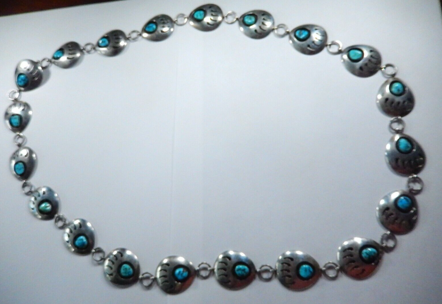 Vintage Navajo 36” Concho Belt / Necklace Sterling Silver Bear Claw Turquoise