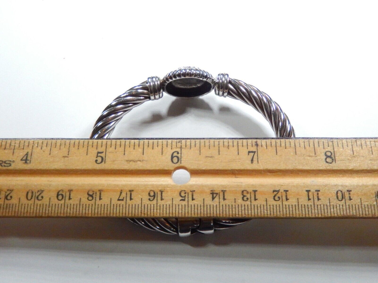 *VINTAGE*  7.5 mm Sterling Silver Hinged Black Onyx- Twisted Cable Cuff Bracelet