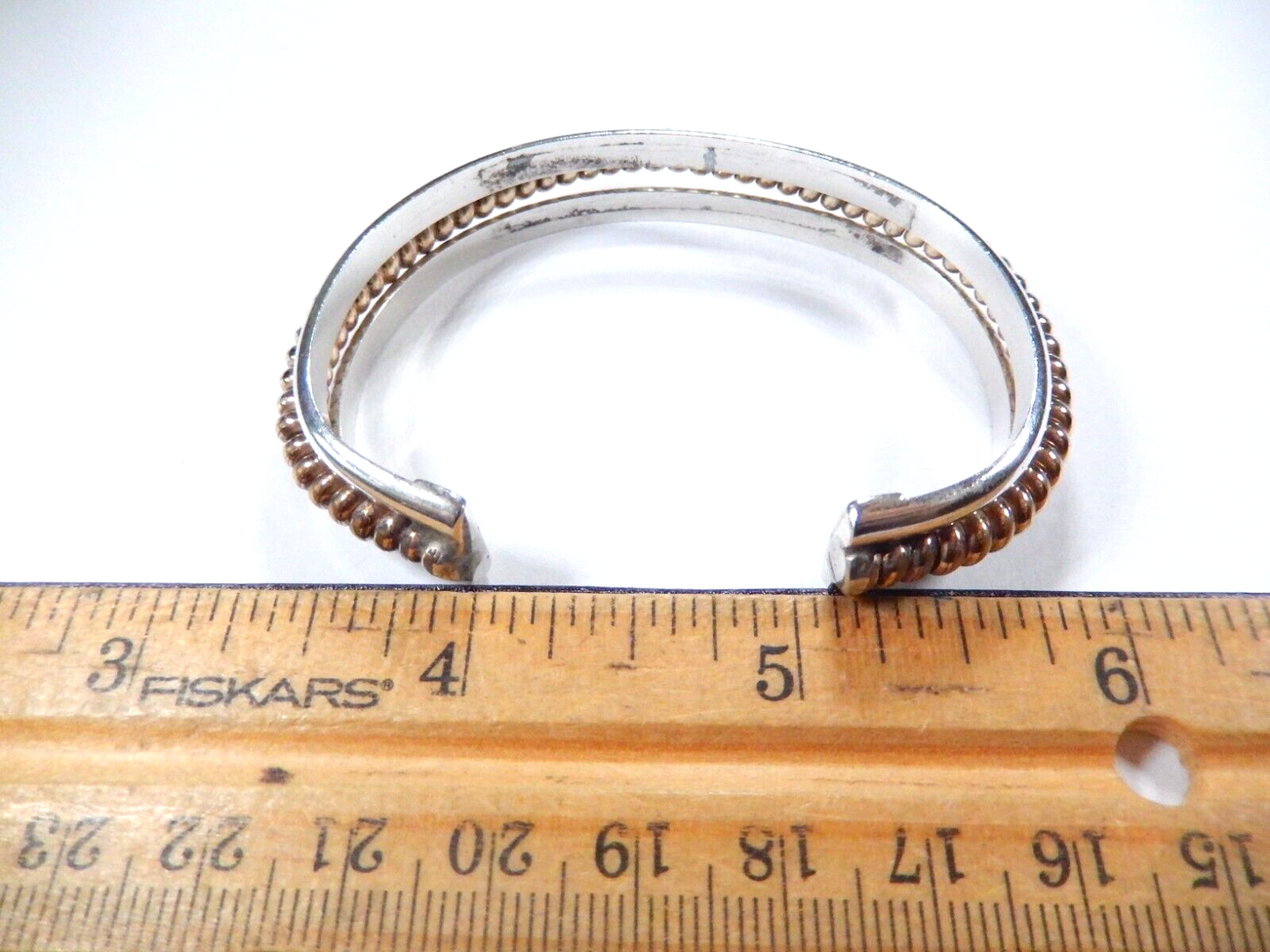 VINTAGE -  Sterling Silver With 12k Gold Filled Strip Bangle Bracelet 29.9 grams