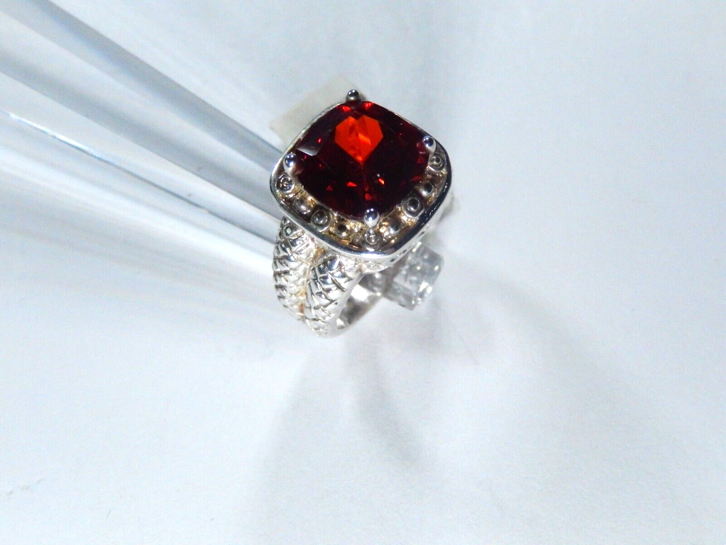 Sterling Silver 11 mm Cushion Cut  5.00 CT Lab Created Ruby Ring Size 7.25