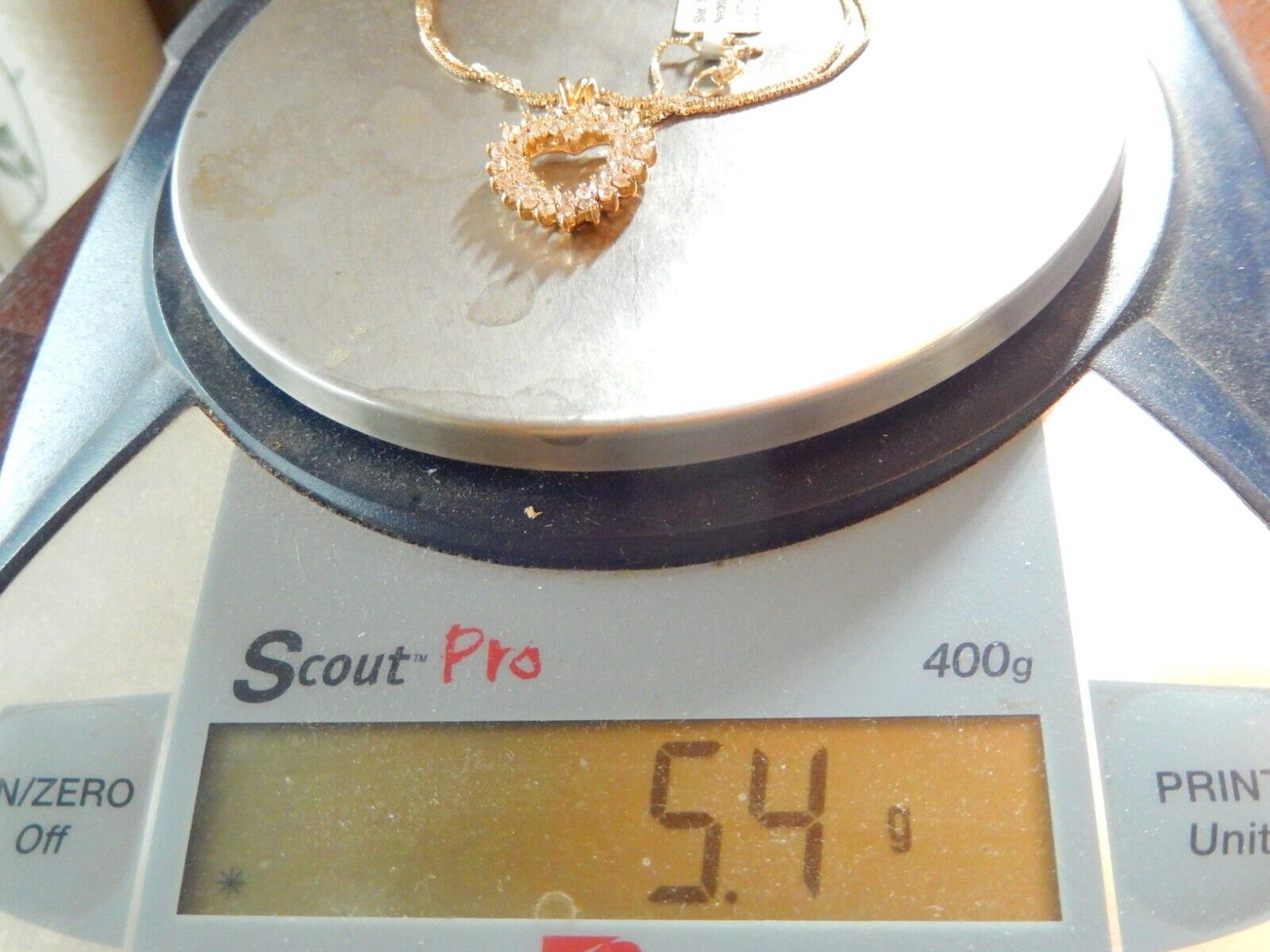 NWT 125CT Gold Vermeil Open Heart Cubic Zirconia Pendant w 18 Vermeil Chain