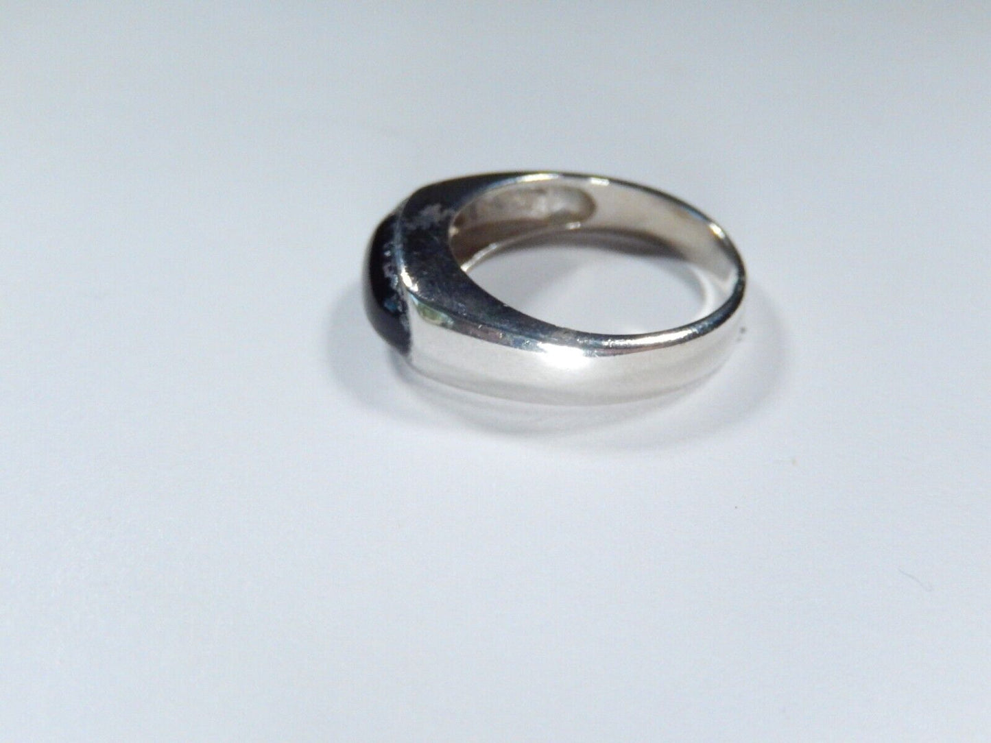 *VINTAGE*  925 Sterling Silver Black Onyx Dome Band Ring Size 6.75