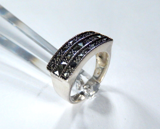 *VINTAGE* MARCASITE Ring 3 Row Sterling Silver 925 Size 7.25