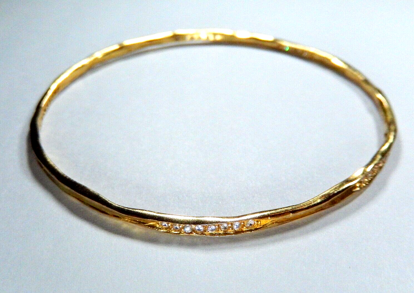 VINTAGE - 2.5mm Wide Gold Vermeil Cubic Zirconia Sterling Bangle Bracelet 7"