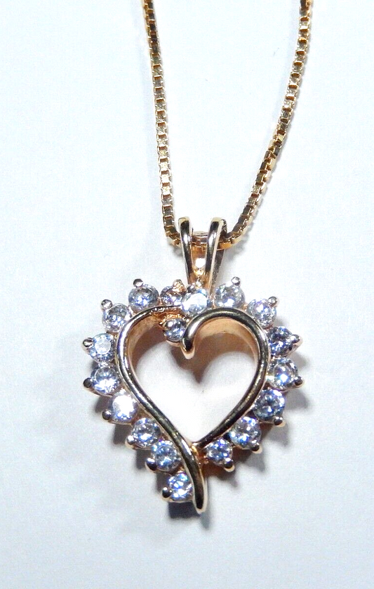 NWT 100CT Sterling  Open Heart Cubic Zirconia Pendant w 18 Sterling Chain