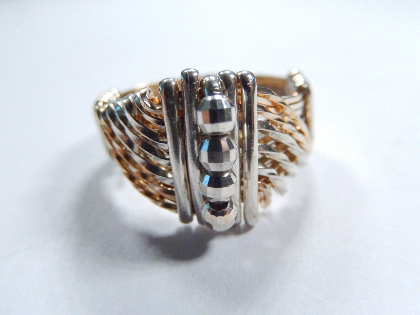 *VINTAGE* ARTISAN Sterling Silver & Gold Tone Wire Wrap Ring Size 6.5