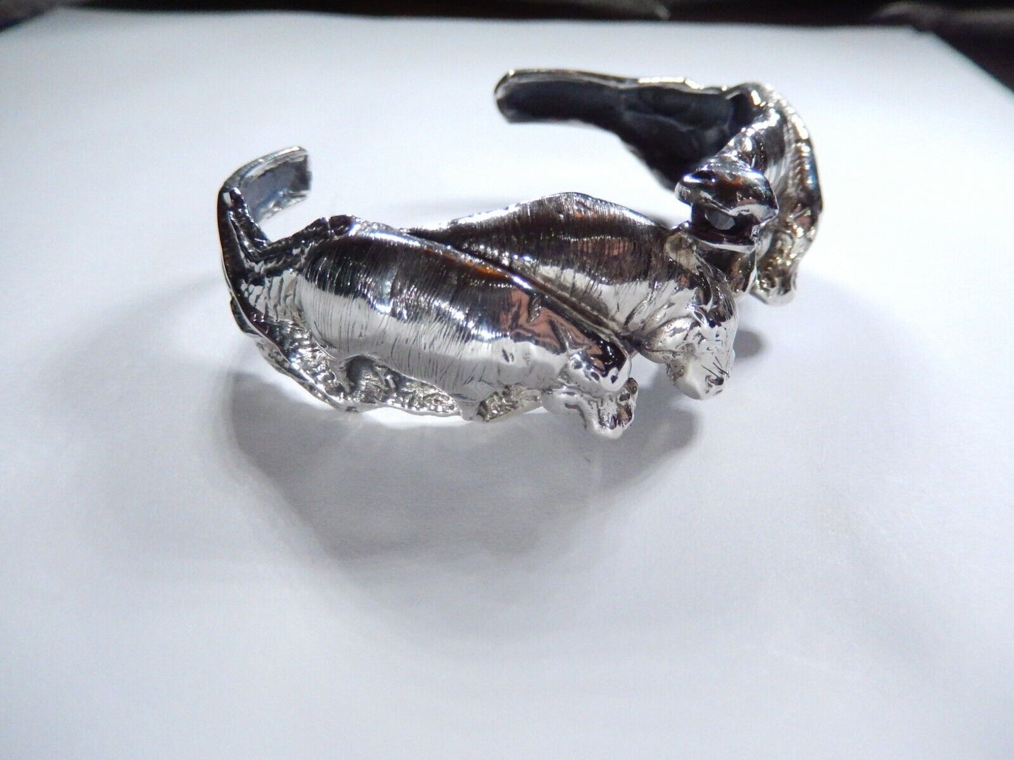 *VINTAGE*  3D Sterling Silver Hippopotamus Cuff Bracelet-53 grams