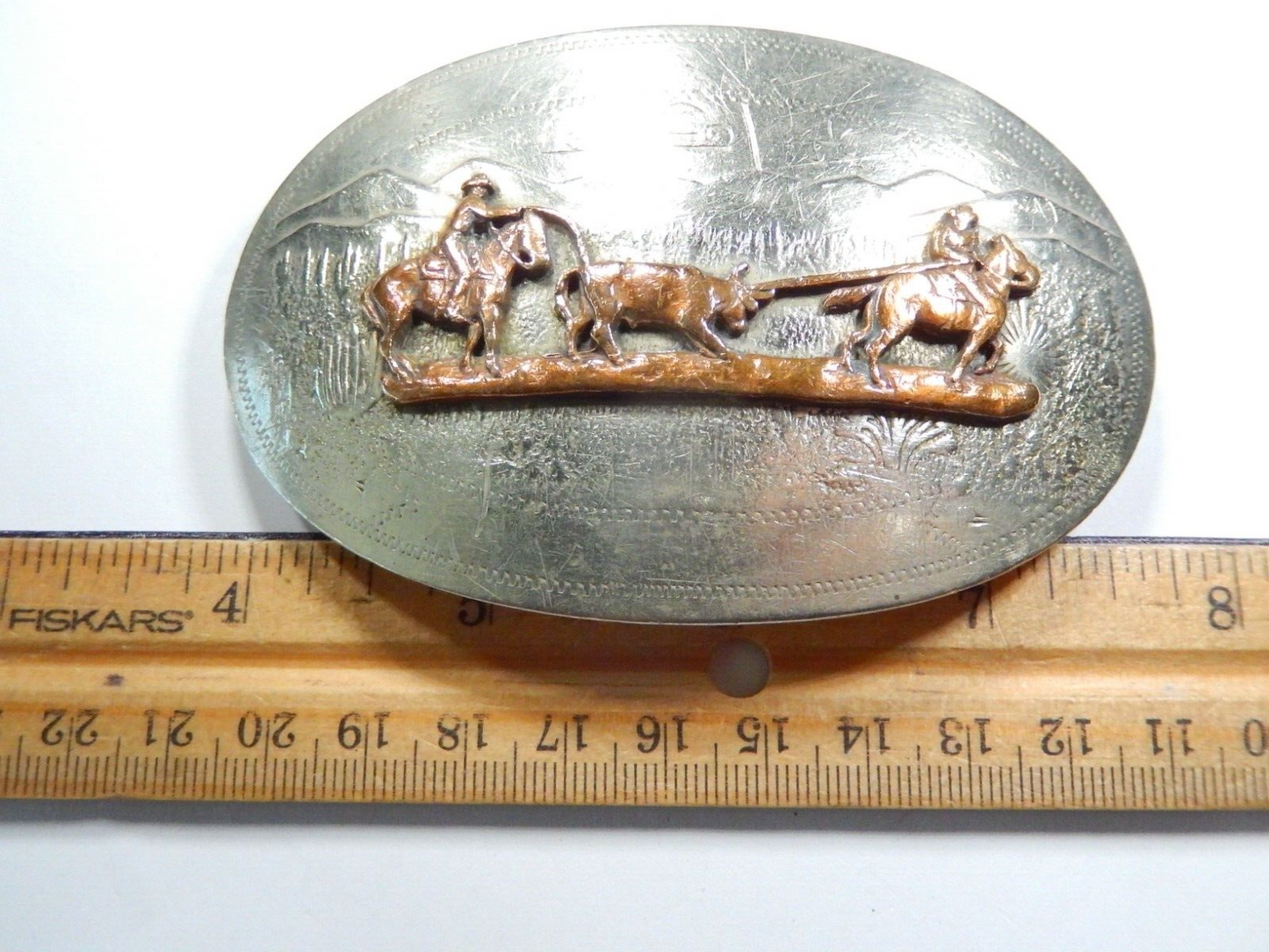 *VINTAGE* 60-70's COMSTOCK  SOLID GERMAN SILVER Team Roping Belt Buckle 4"x2.5"