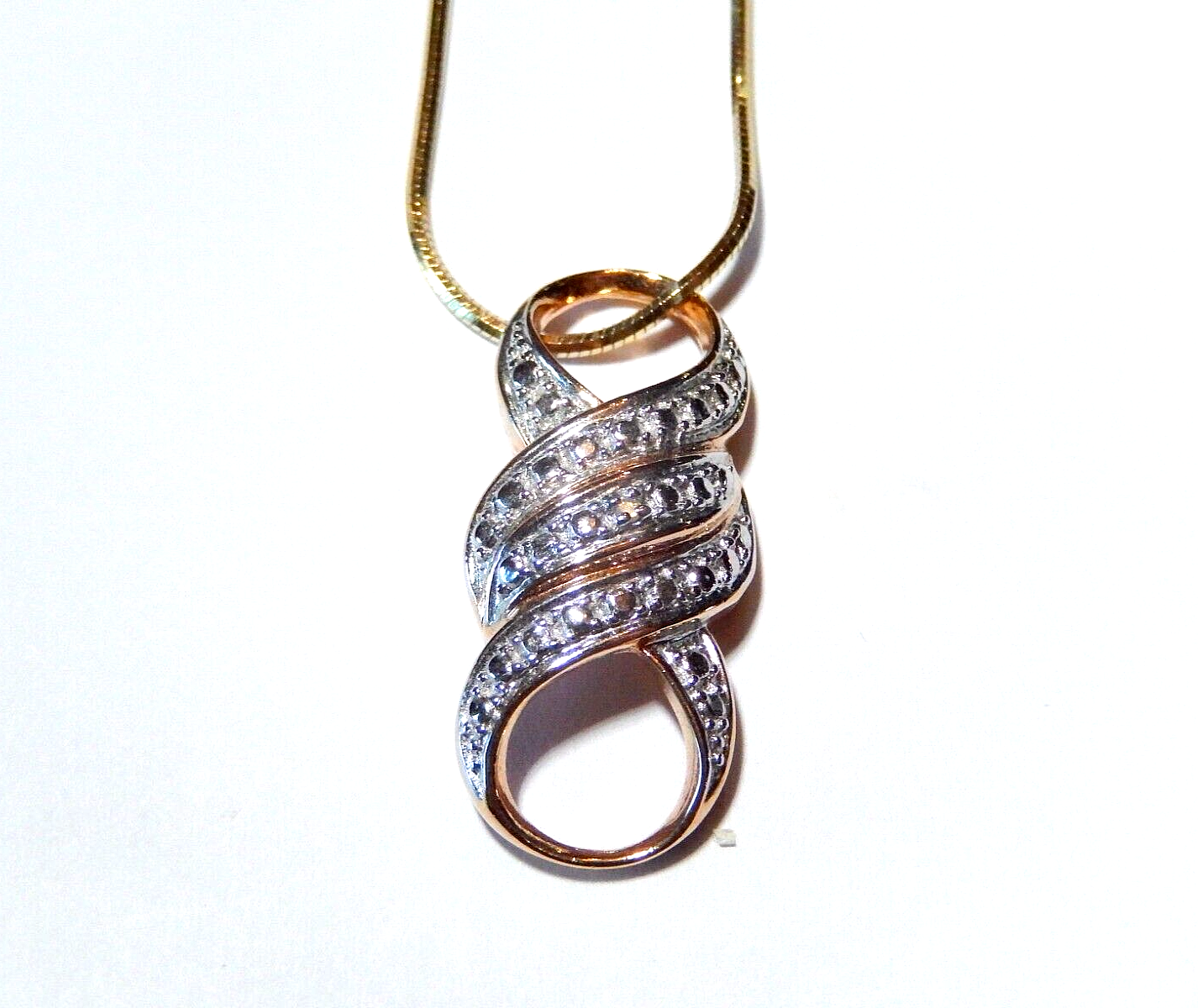 STERLING SILVER 14K VERMEIL ROSS SIMONS INFINITY DIAMOND ACCENT PENDANT wchain