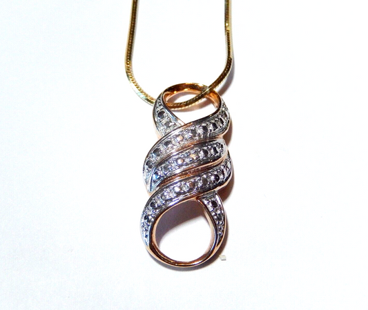 STERLING SILVER 14K VERMEIL ROSS SIMONS INFINITY DIAMOND ACCENT PENDANT wchain