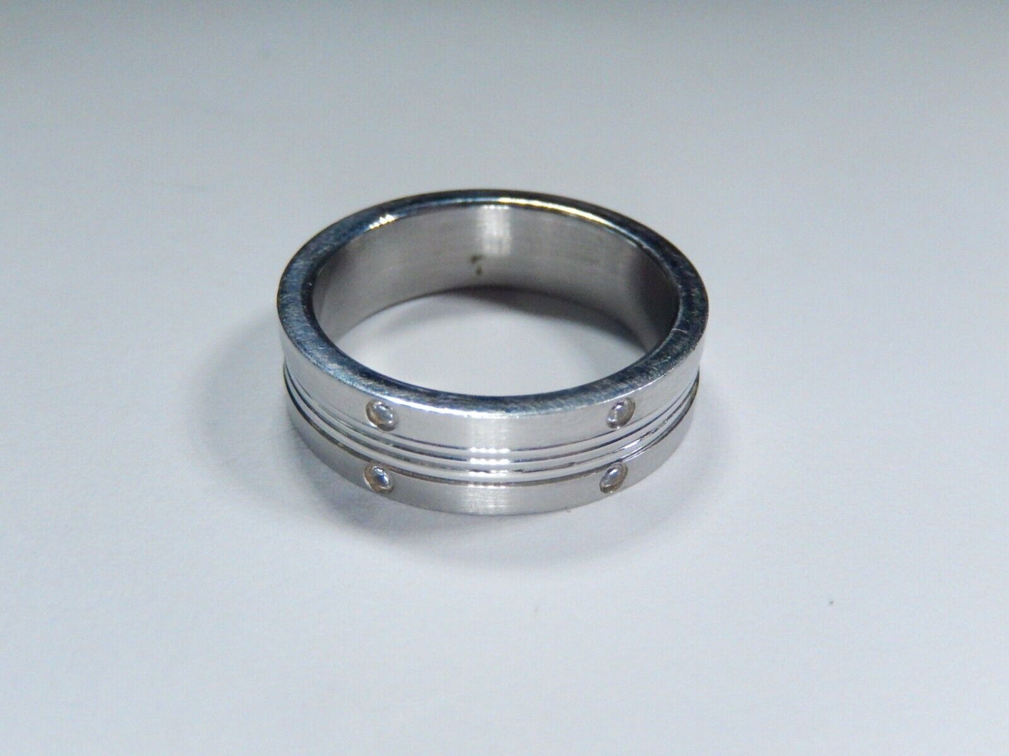 Stainless Steel 6mm Wedding Band with 12 CZ's  Size 8.5