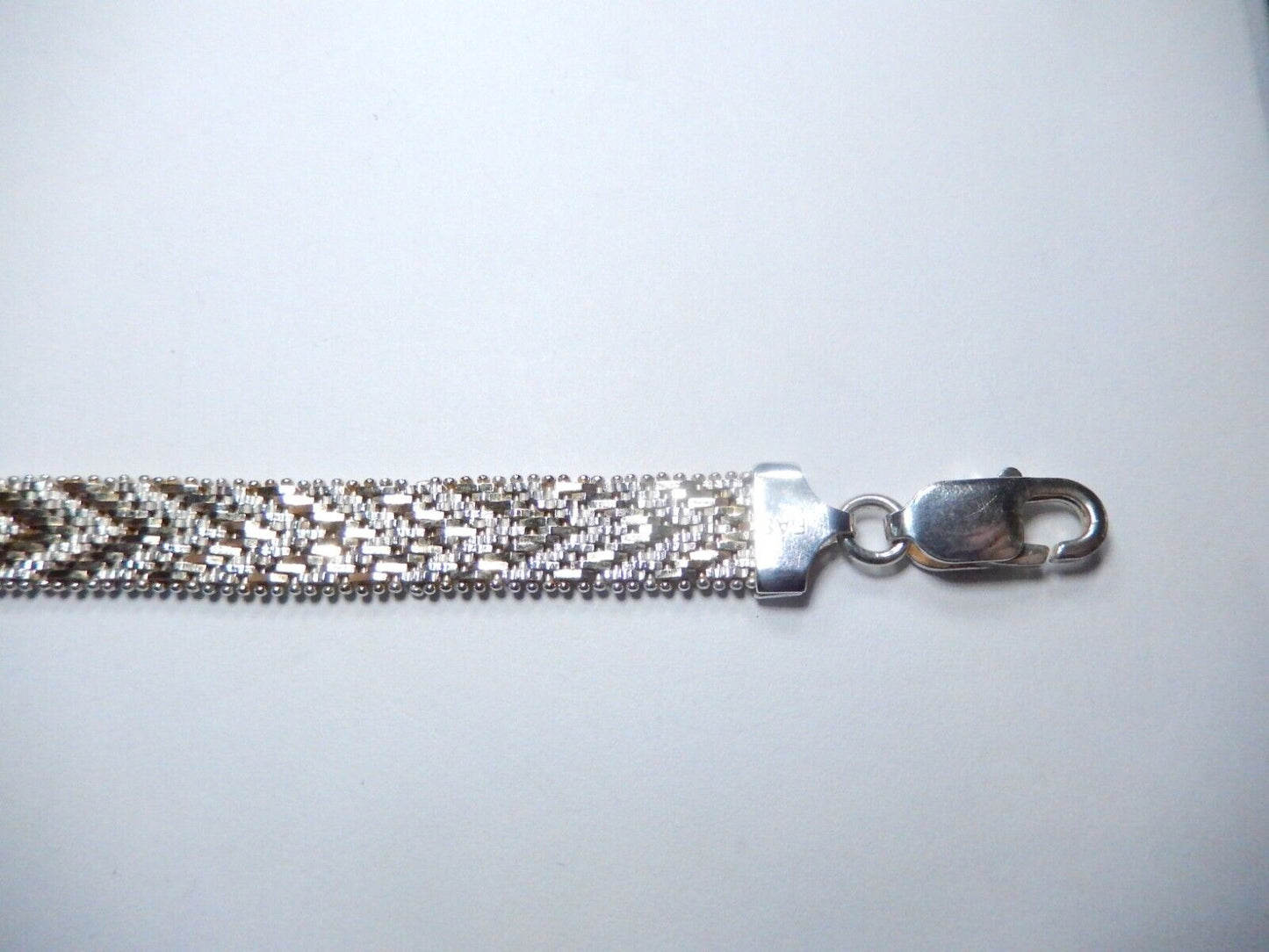 Vintage Italy 925 Thick Heavy 9mm Wide Chevron Mesh Bracelet Sterling Silver-7"