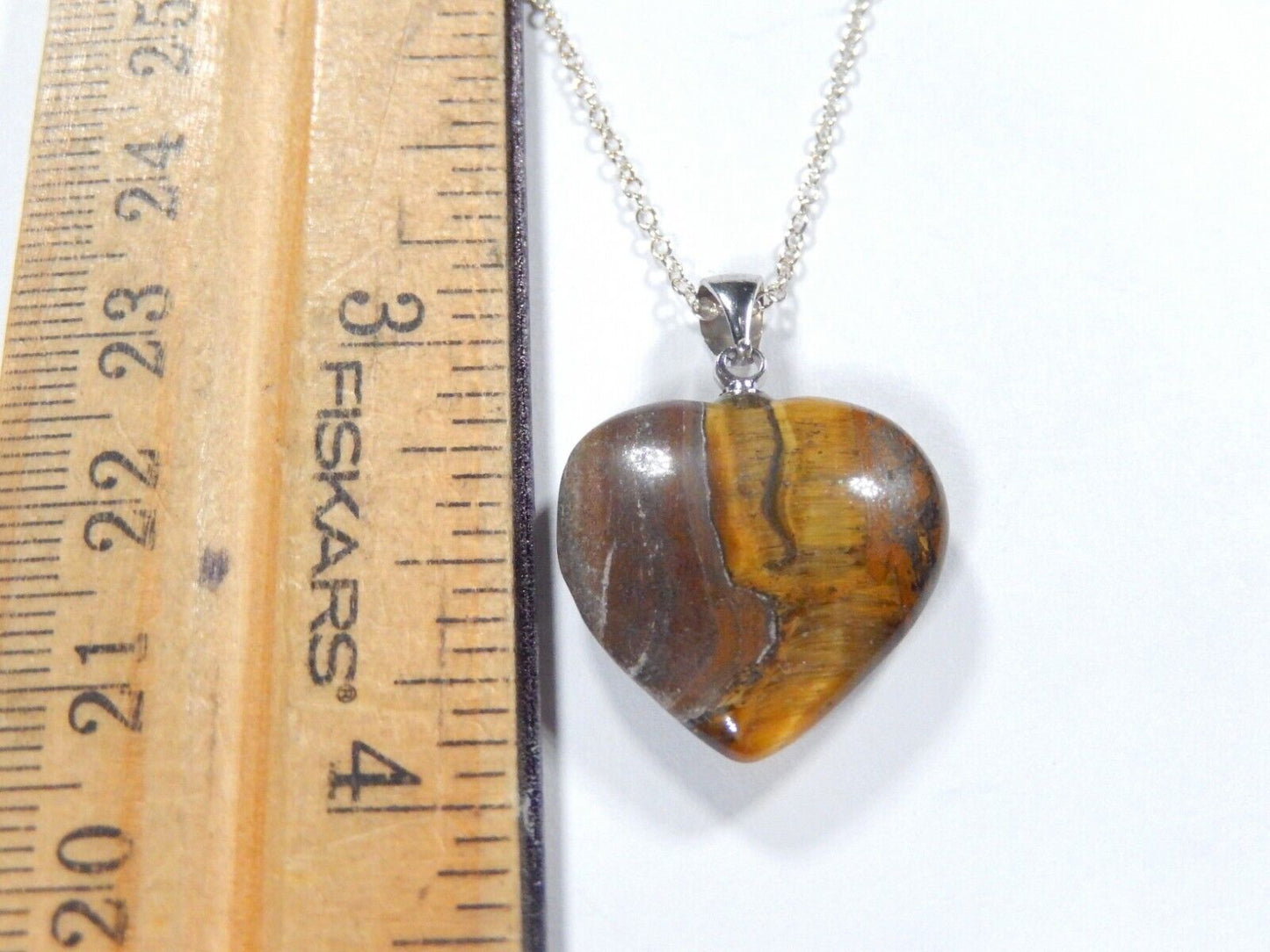 Sterling Silver Natural Tiger Eye Heart Shape Gemstone Pendant With 18" Chain