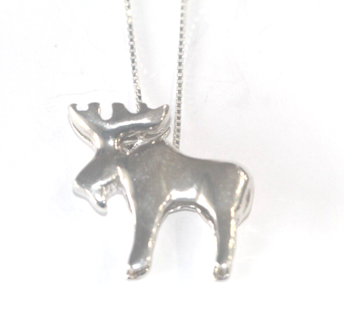 *VINTAGE*  SIGNED "GS" 3D Sterling Silver Moose Pendant w/18” Sterling Chain