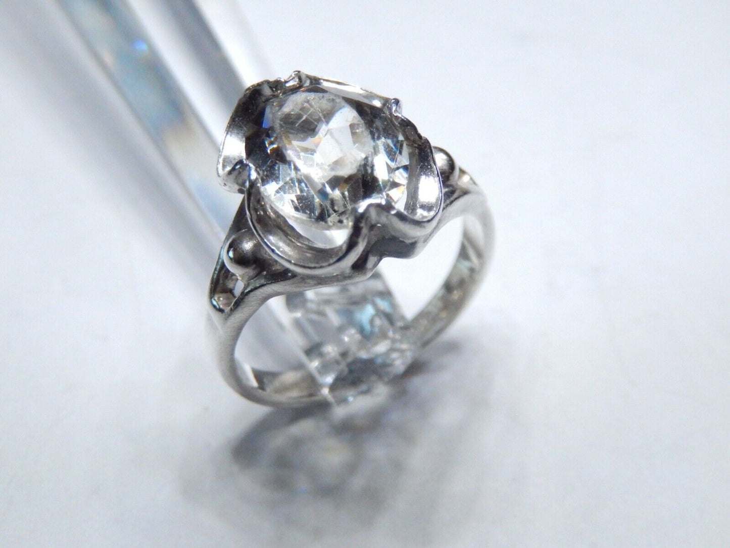 *VINTAGE* Rock Crystal Solitaire Sterling Silver Ring Size 5.25