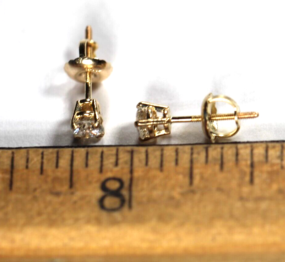 New!! Solid 14KYellow Gold .27 CT TW Natural Diamond SI-1 / I-J Stud Earrings