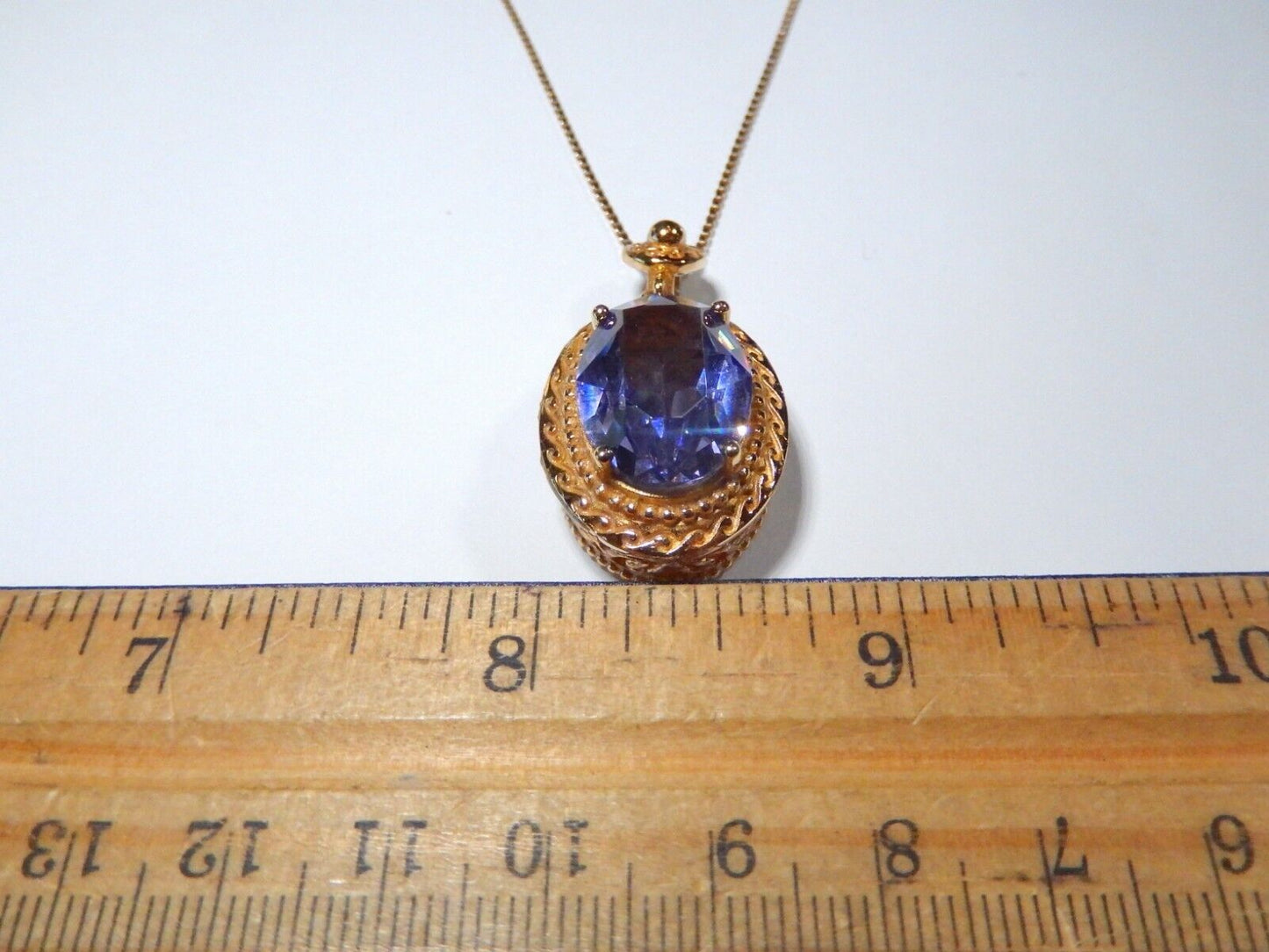 LARGE Gold Vermeil 100 CT Oval Amethyst Filigree Pendant with 18 Vermeil Chain