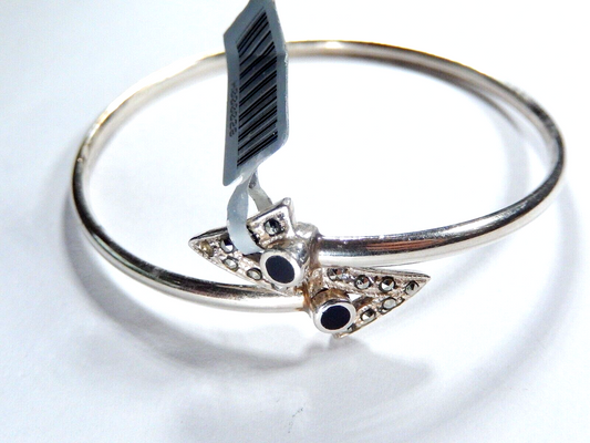 VINTAGE - STERLING BRACELET WITH BLACK ONYX AND MARCASITE STONES