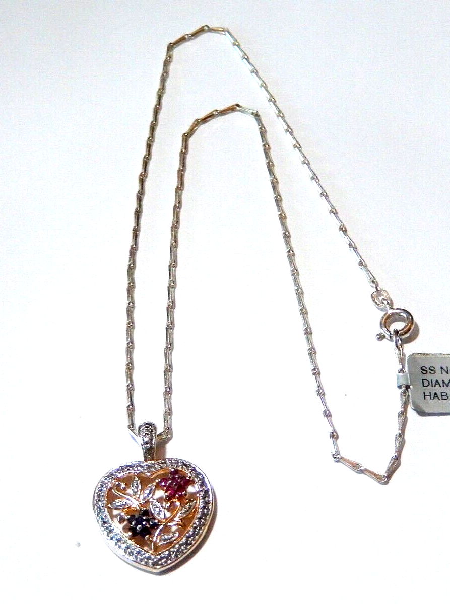 Ross Simons Gold Vermeil Rubies  Sapphires  Diamond Heart Pendant w 18 Chain