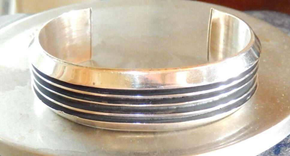 Handcrafted Tom Hawk Navajo Four Channel “RAIL” Sterling Silver Cuff Bracelet