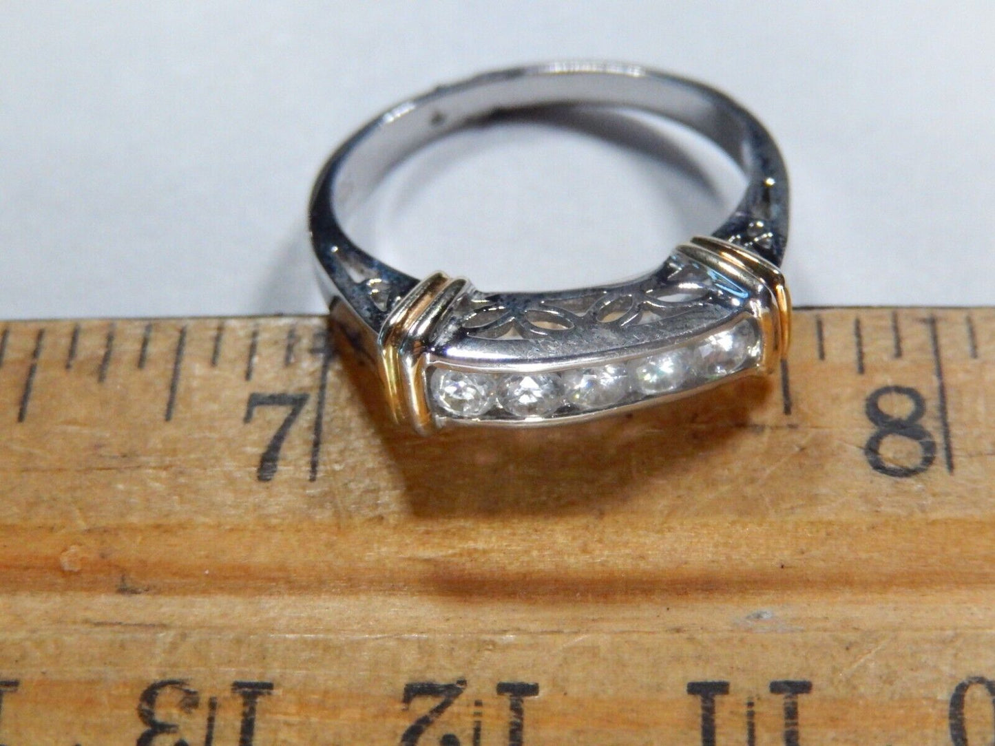 White Round CZ Two Tone Sterling Silver Engagement Wedding Band Ring Sz 8