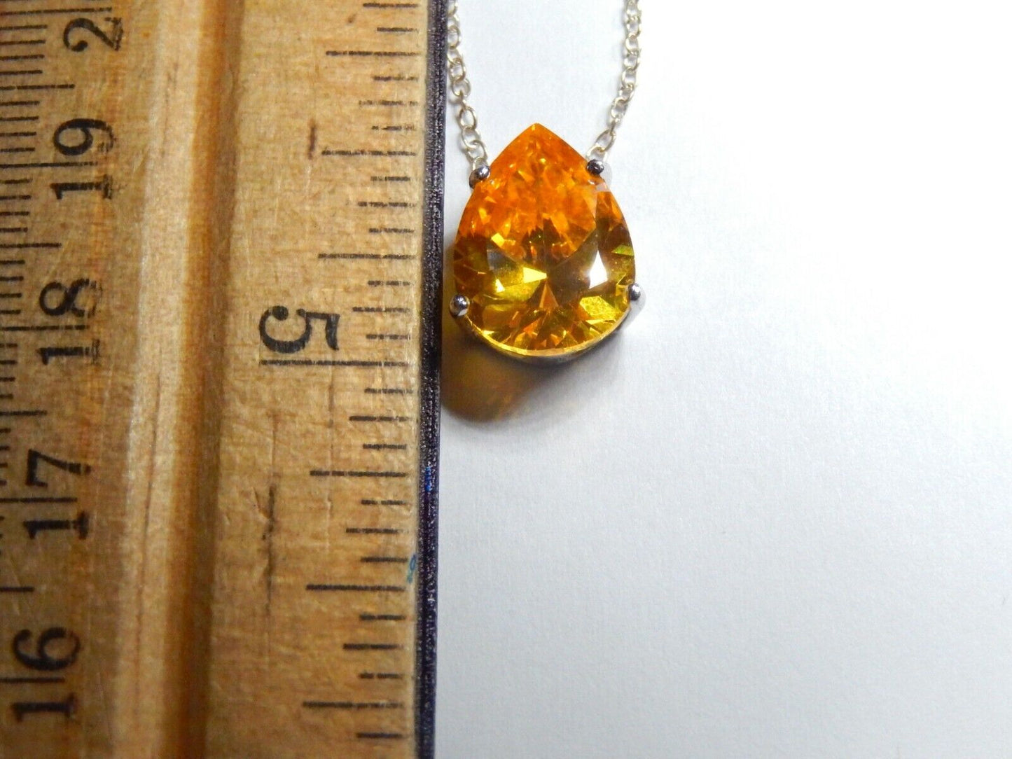 Sterling Silver 60 CT PEAR CITRINE Solitaire Pendant w18 Sterling Chain