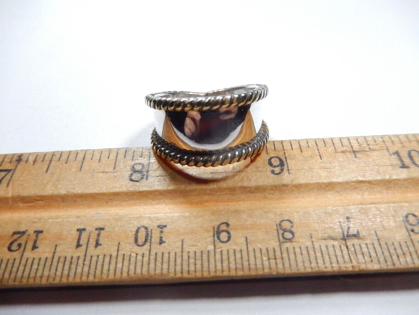 *VINTAGE*  MODERNIST STERLING SILVER TAXCO BRASS ROPE ACCENT RING SZ 8.5