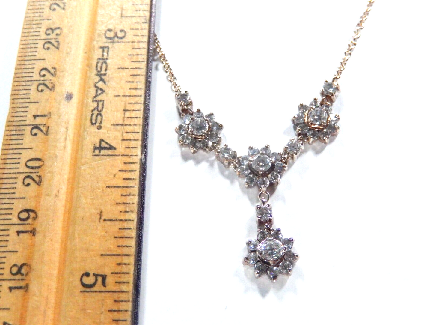 *VINTAGE* Art Deco Style Sterling Silver CZ Statement 16"-18" Necklace