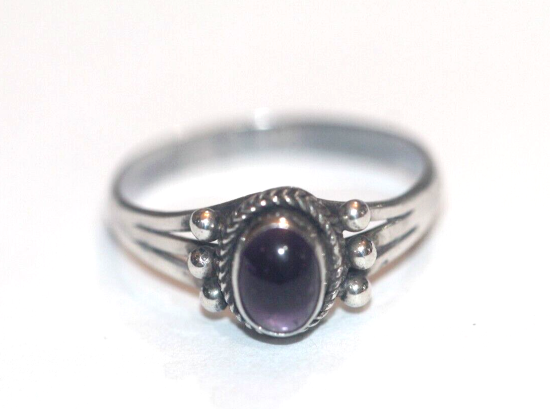 925 Sterling Silver Vintage Real Amethyst Roped & Beaded Ring Size 7