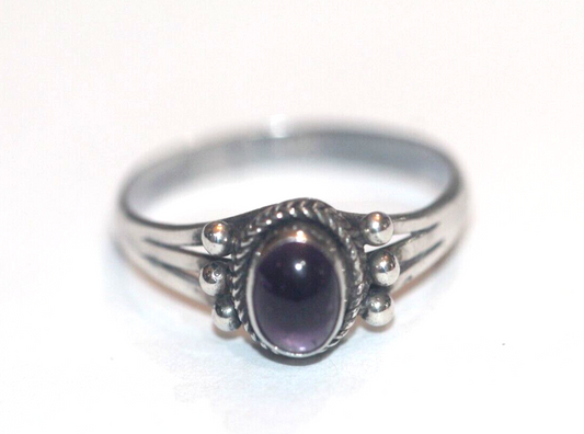 925 Sterling Silver Vintage Real Amethyst Roped & Beaded Ring Size 7