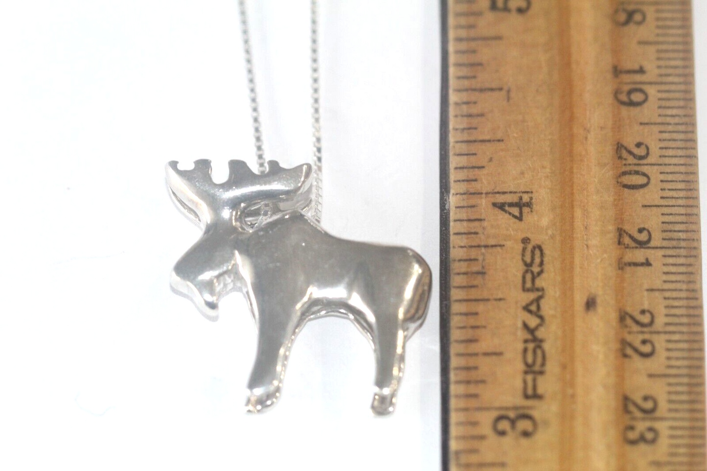 *VINTAGE*  SIGNED "GS" 3D Sterling Silver Moose Pendant w/18” Sterling Chain