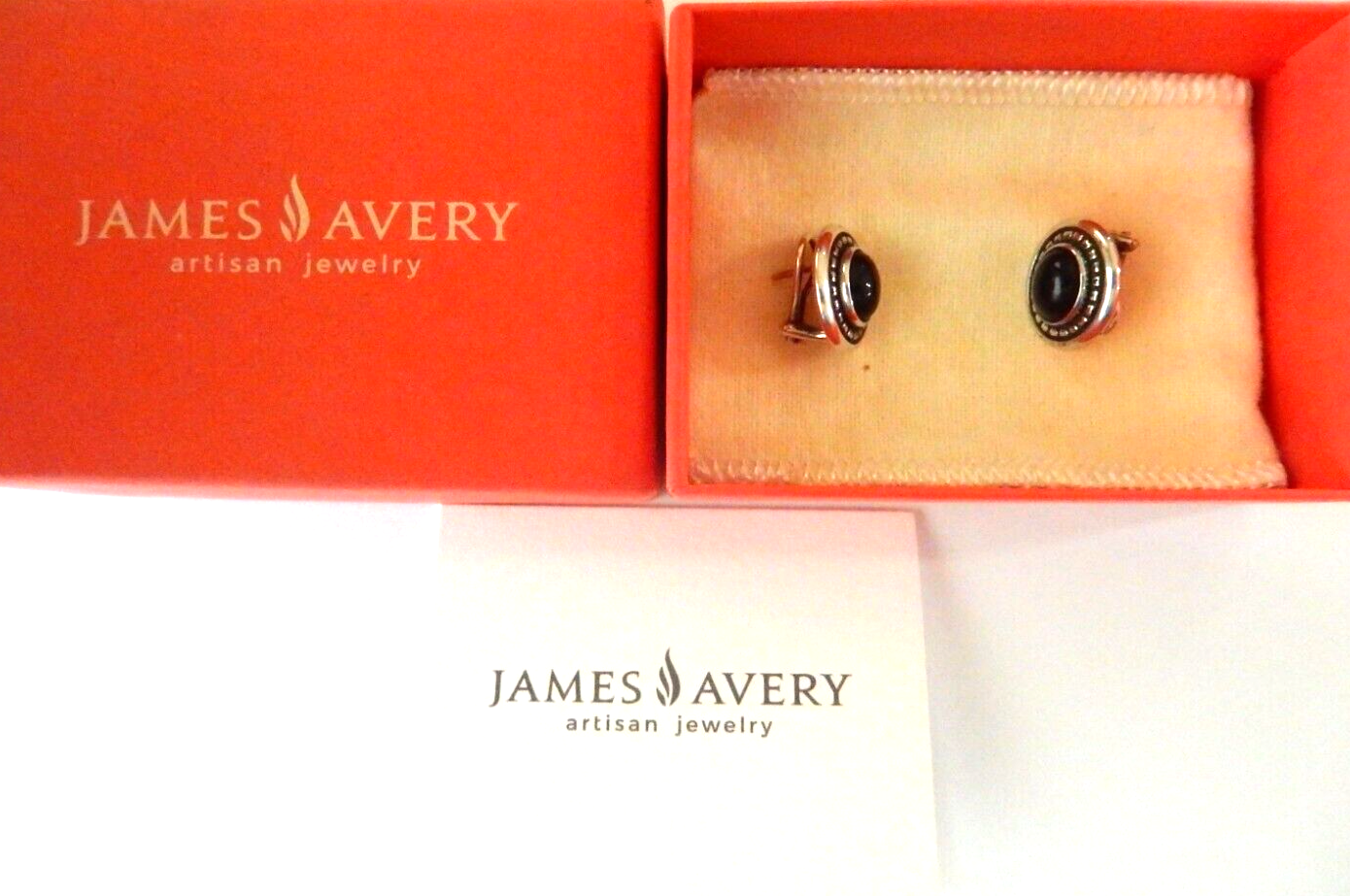 RETIRED JAMES AVERY Sterling Silver Black Onyx Oval Omega Back Earrings