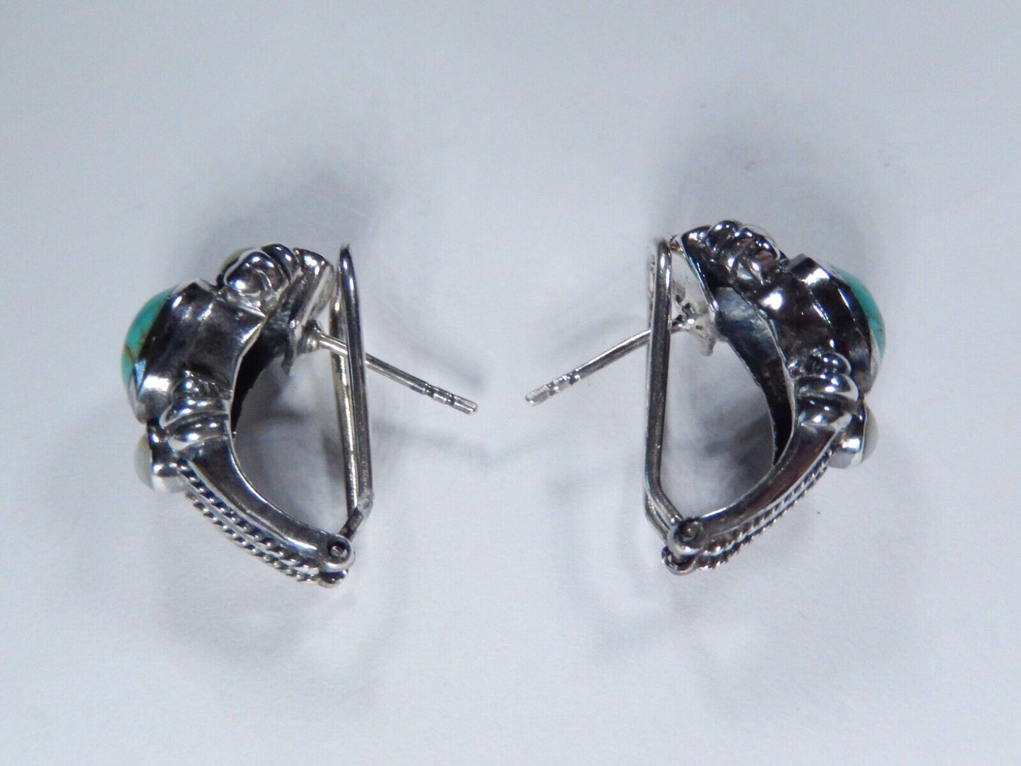 Southwestern Sterling 925 Silver Turquoise & Mother of Pearl Lever Back Earrings