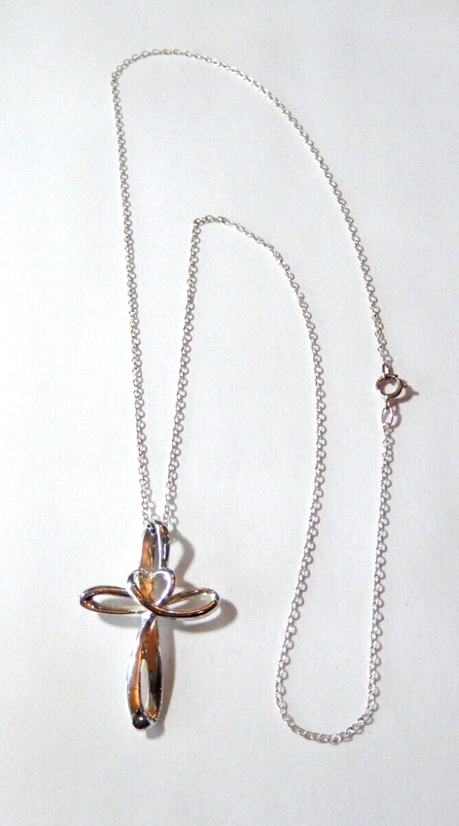 LOVE IS ETERNAL Sterling Silver Freeform Cross Pendant with 18 Sterling Chain