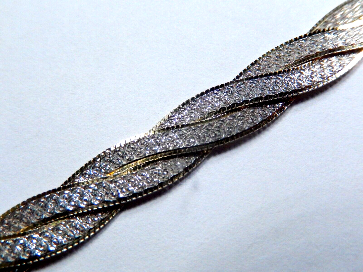 Two Tone Sterling 925 Three Strand 7mm Braided Bracelet Made in Italy  6.75"