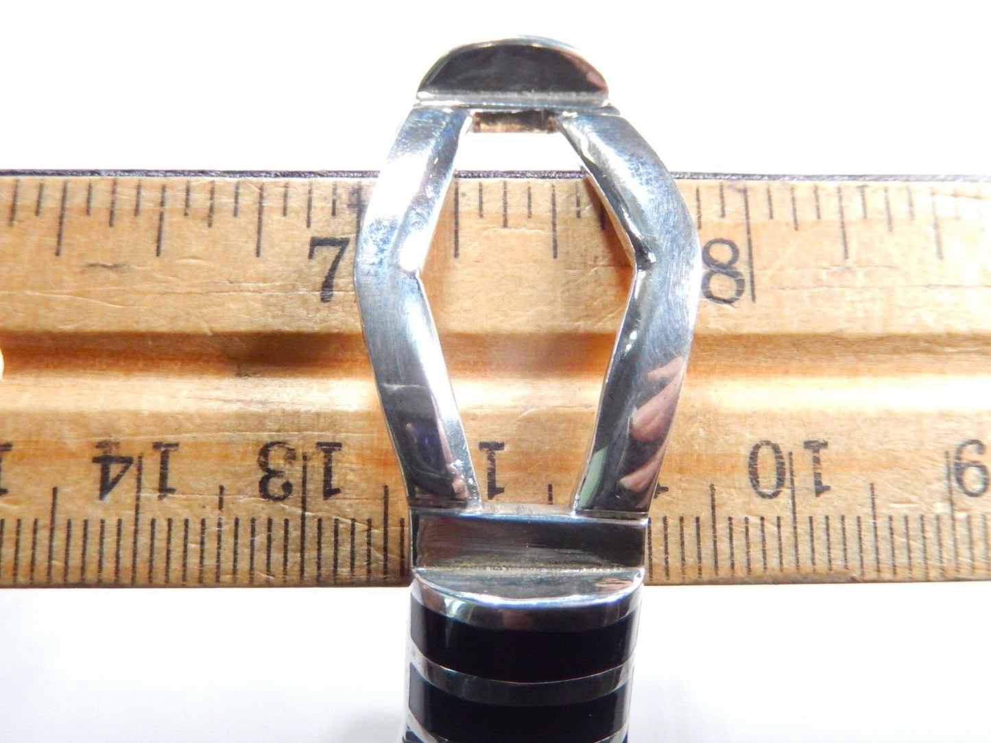 *VINTAGE*  Heavy Sterling Silver Black Onyx Cuff Modernist Retro Bracelet 45 gms