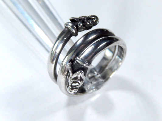 *VINTAGE* Sterling Silver Two Head Gargoyle Head Adjustable Ring Sz 10