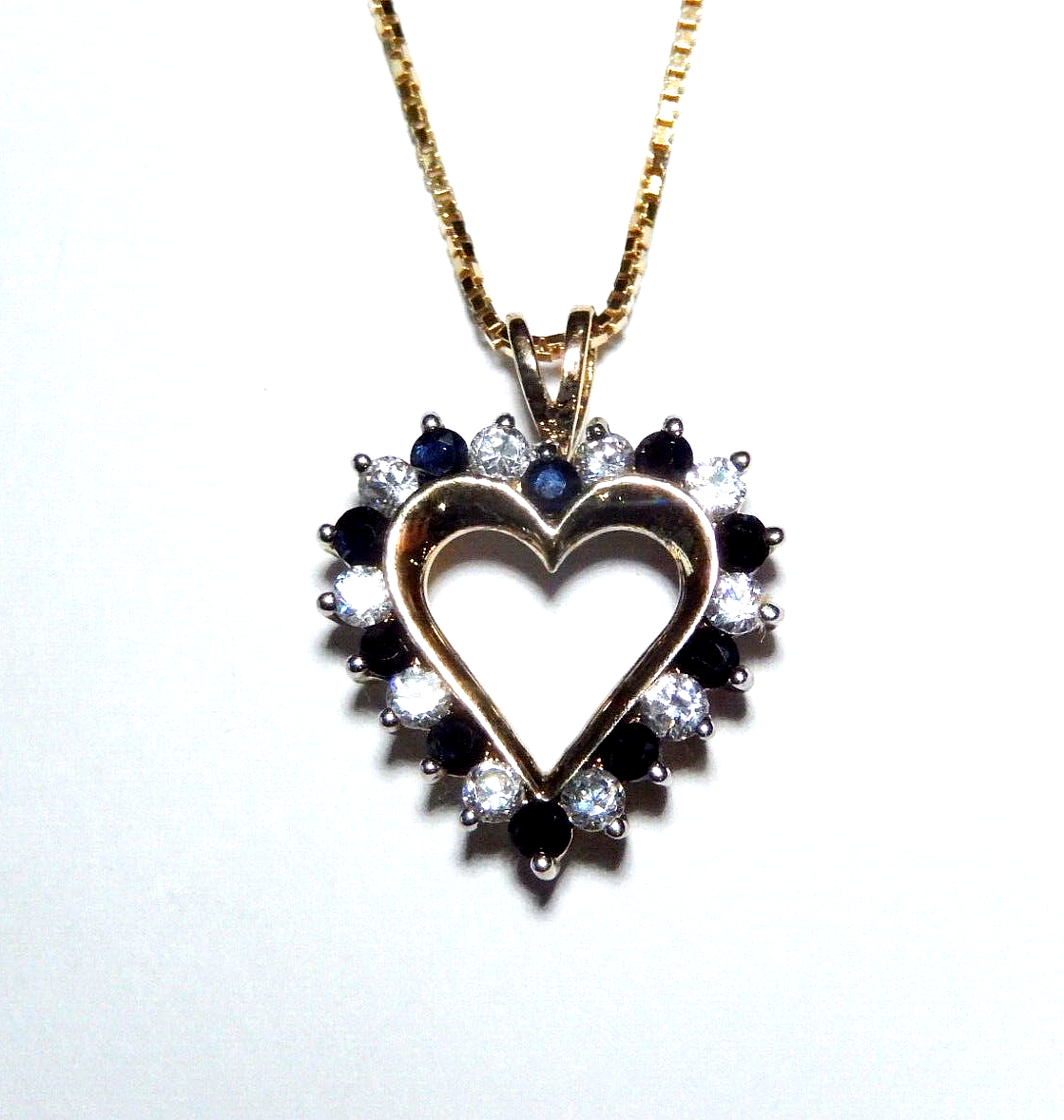NEW Gold Vermeil 925 Sapphires  CZ Heart Pendant w18 Vermeil Chain