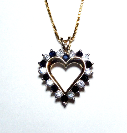 NEW Gold Vermeil 925 Sapphires  CZ Heart Pendant w18 Vermeil Chain