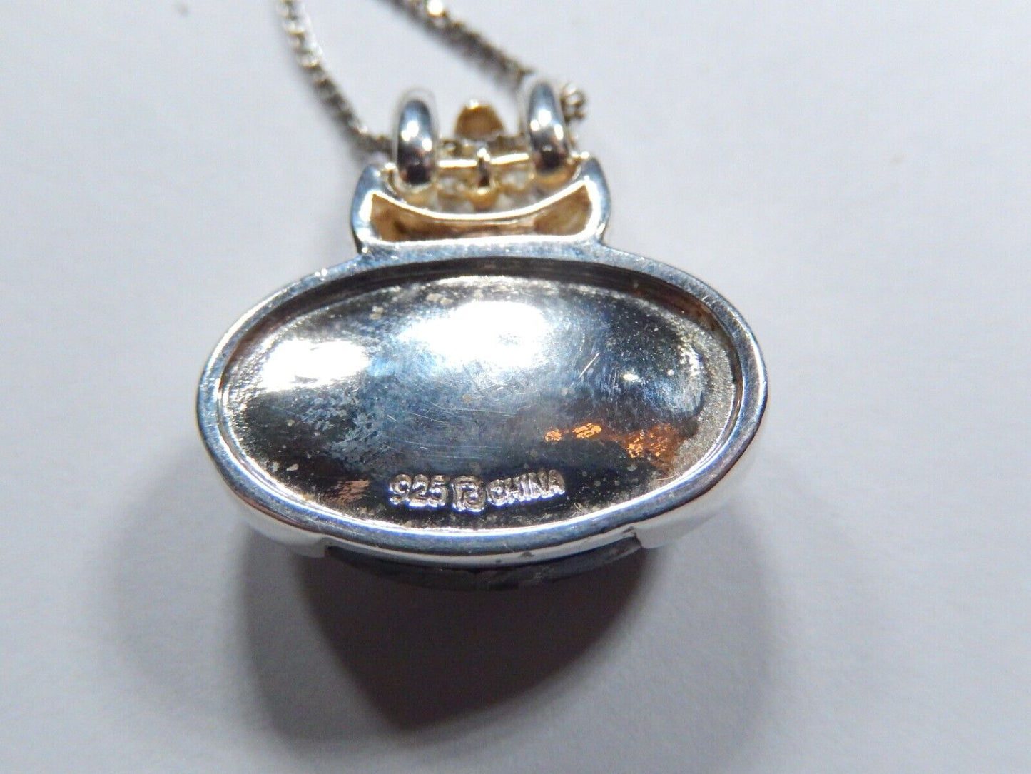 Ross Simon Sterling Silver Cabochon Black & Gold Gemstone Pendant w/18" Chain