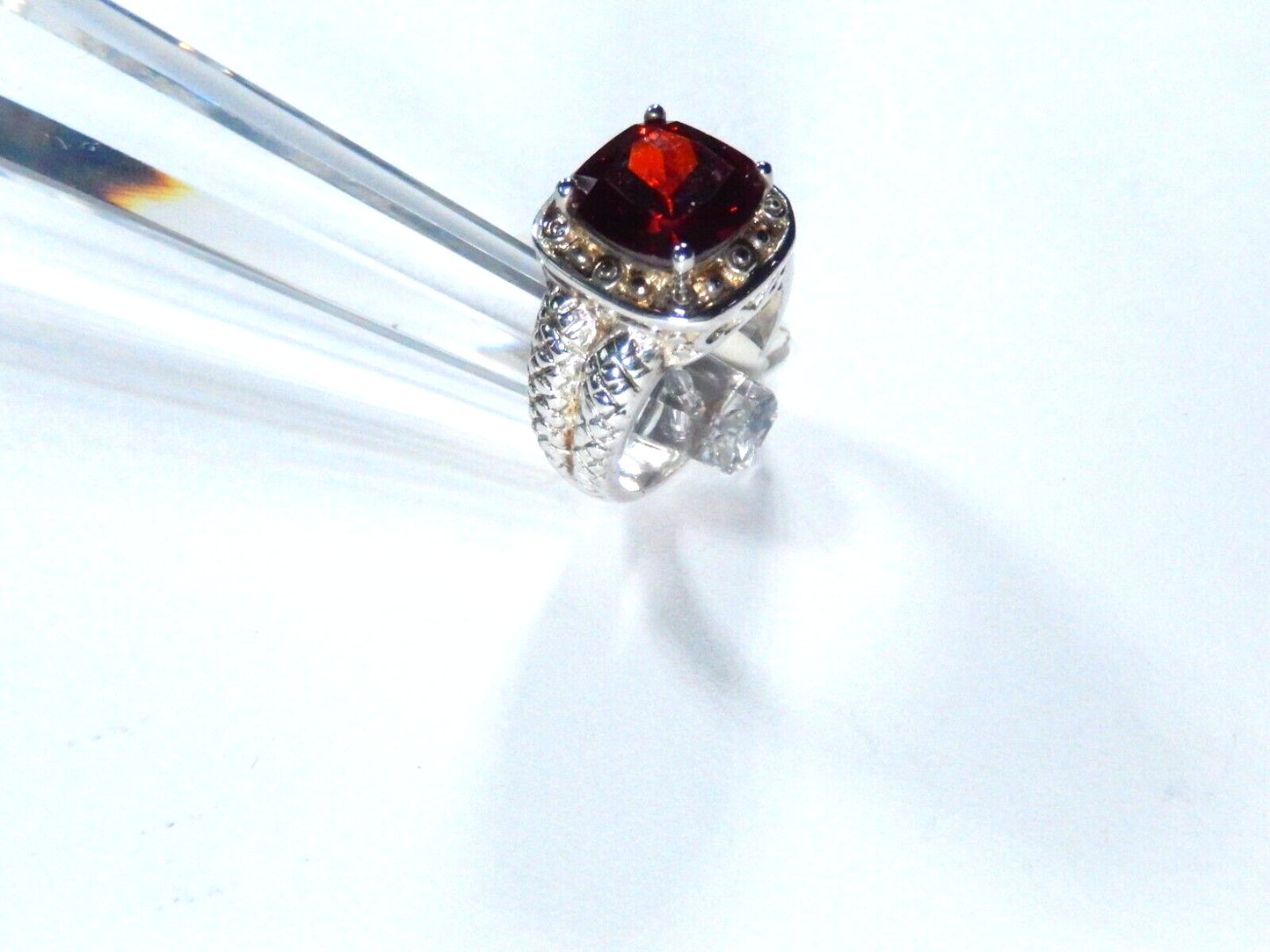 Sterling Silver 11 mm Cushion Cut  5.00 CT Lab Created Ruby Ring Size 7.25