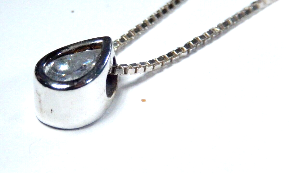 CUBIC ZIRCONIA BEZEL SET STERLING SILVER PEAR TEARDROP PENDANT w/20" Ster. Chain